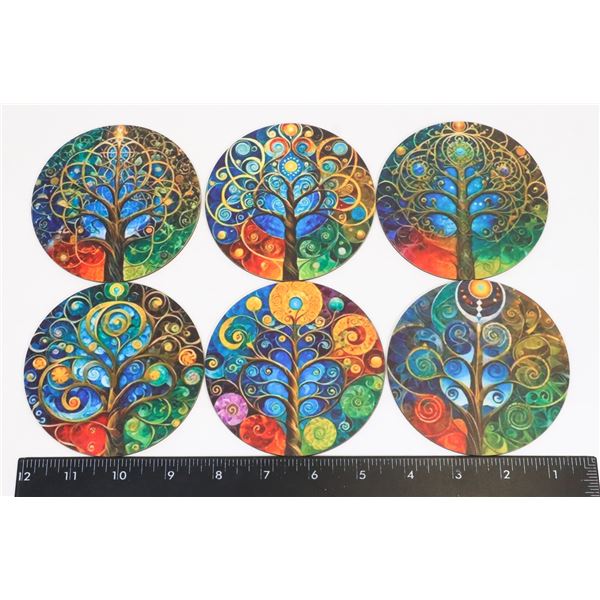 NEW 6PC TREE OF LIFE WOOD COASTER SET