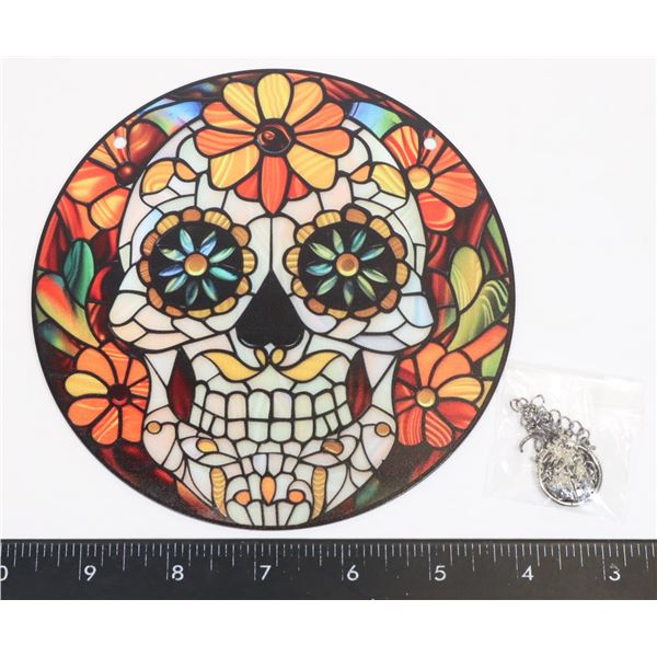 NEW 6" SUGAR SKULL THEME HANGING WINDOW LIGHT