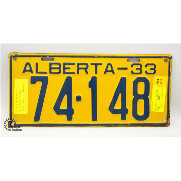 1933 ALBERTA LICENSE PLATE