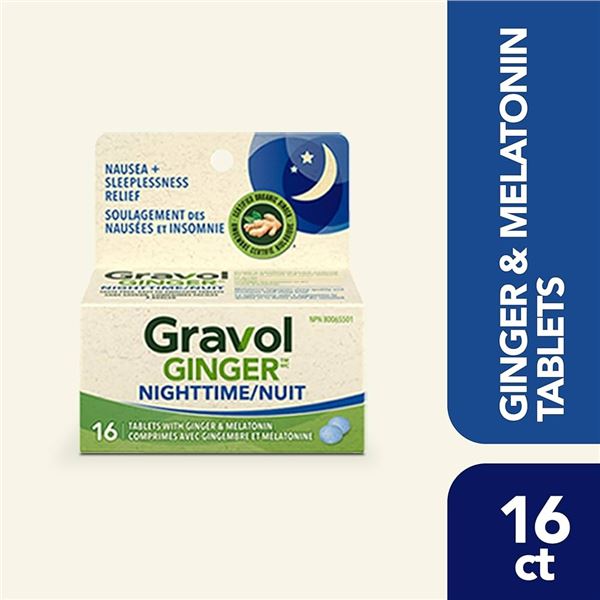 NEW GRAVOL GINGER NIGHTTIME NAUSEA + SLEEPLESSNESS