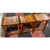 Image 1 : SET OF 3 MATCHING SOLID WOOD CURVED SEAT STOOLS