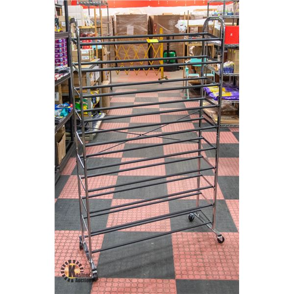 NEWLY ASSEMBLED AMZ BASICS 50 PAIR SHOE RACK ON
