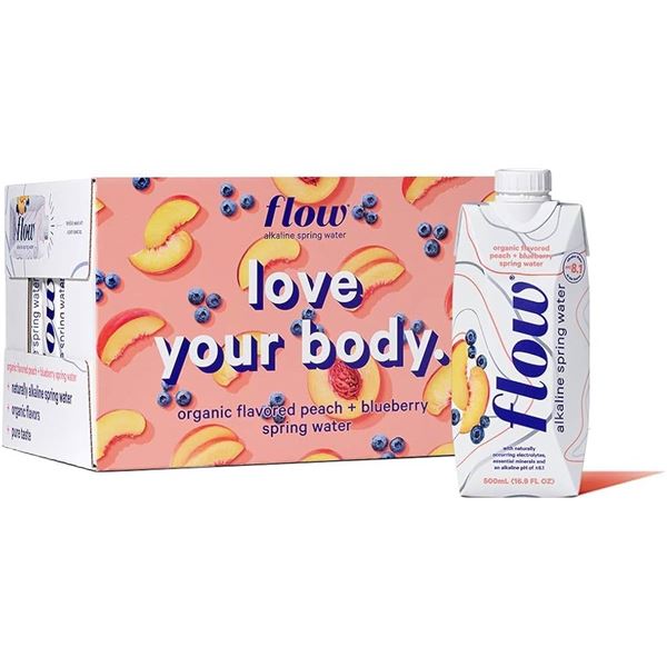 NEW 12 X 1L FLOW ALKALINE SPRING WATER PEACH