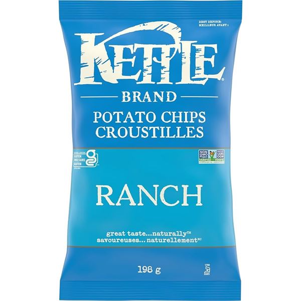 CASE WITH 12 BAGS OF KETTLEBRAND RANCH CHIPS