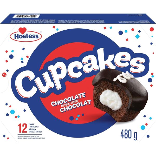 480G BOX OF HOSTESS CHOCOLATE CUPCAKES - 12 CAKES