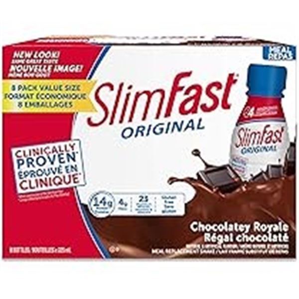 NEW 8 X 325ML SLIM FAST CHOCOLATEY ROYALE PROTEIN
