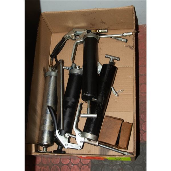 BOX OF VARIOUS GREASE GUNS