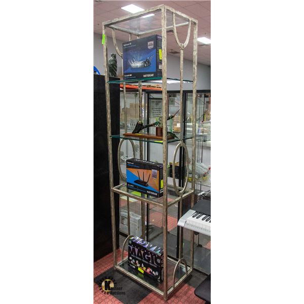 BRUSHED METAL AND GLASS 4 TIER SHELF