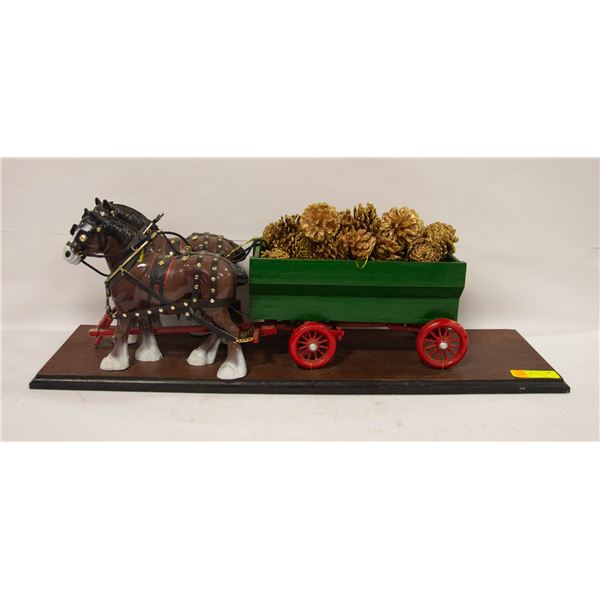 CHRISTMAS DECOR HORSES PULLING CART