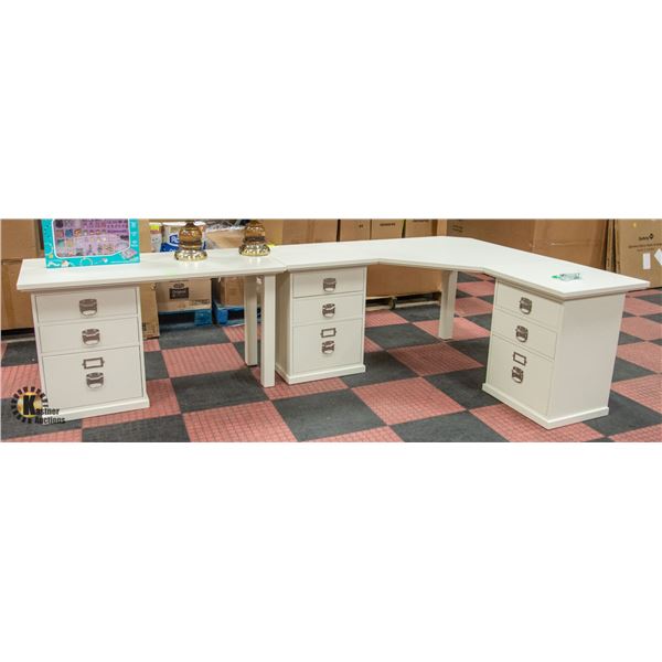 OFF WHITE L SHAPED DESK 105" X 63" X 29"