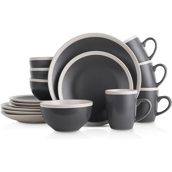 STONELAIN 16 PIECE-STONEWARE COUPE MATTE GREY