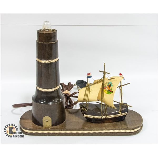 VINTAGE LIGHTHOUSE LIGHT WITH SHIP