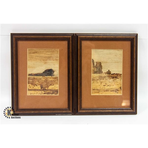 VINTAGE 2 FRAMED BANANA BARK ART