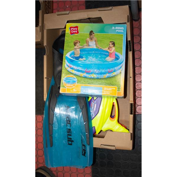 NEW KIDDIE POOL, SEA TECK SWIM FINS & 2 WATER