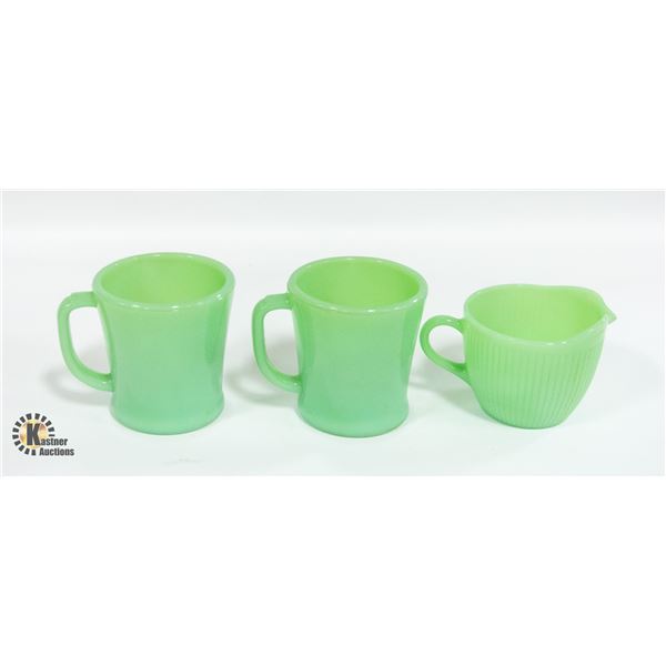 VINTAGE PAIR FIRE KING JADE-ITE MUGS (GREEN)