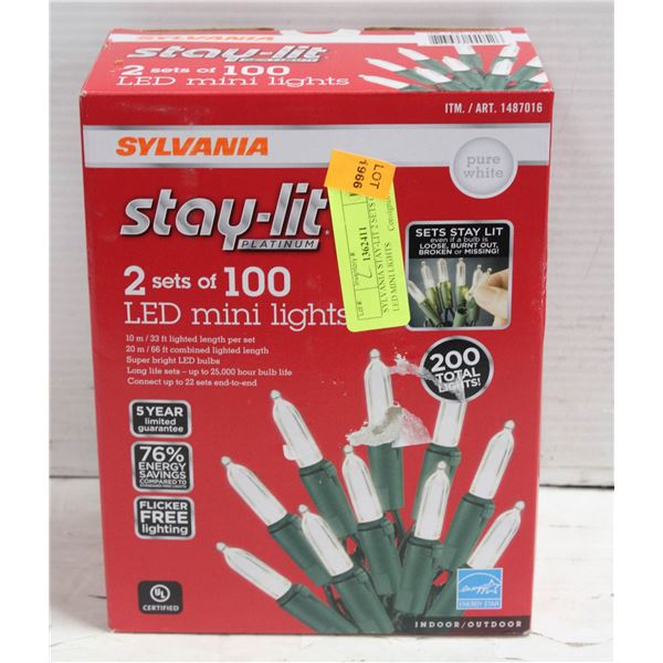 SYLVANIA STAY-LIT 2 SETS OF 100 LED MINI LIGHTS