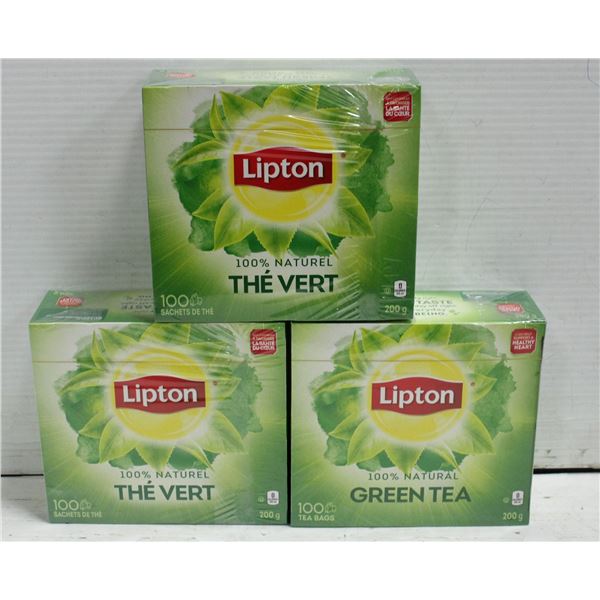 THREE BOXES OF LIPTON GREEN TEA 100 BAGS PER BOX