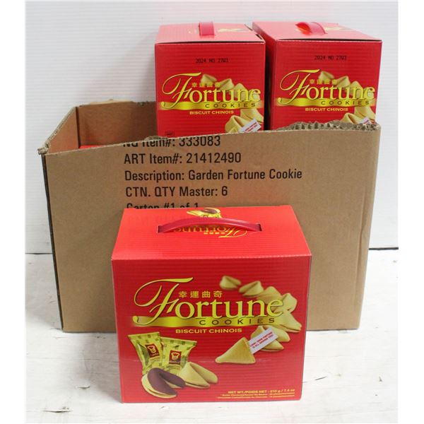 SIX BOXES OF INDIVIDUALLY WRAPPED FORTUNE COOKIES,