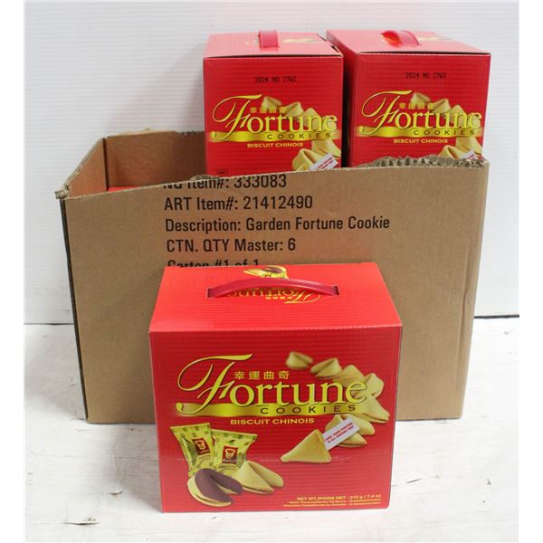 SIX BOXES OF INDIVIDUALLY WRAPPED FORTUNE COOKIES,