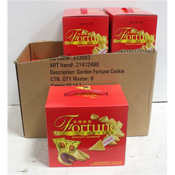 SIX BOXES OF INDIVIDUALLY WRAPPED FORTUNE COOKIES,
