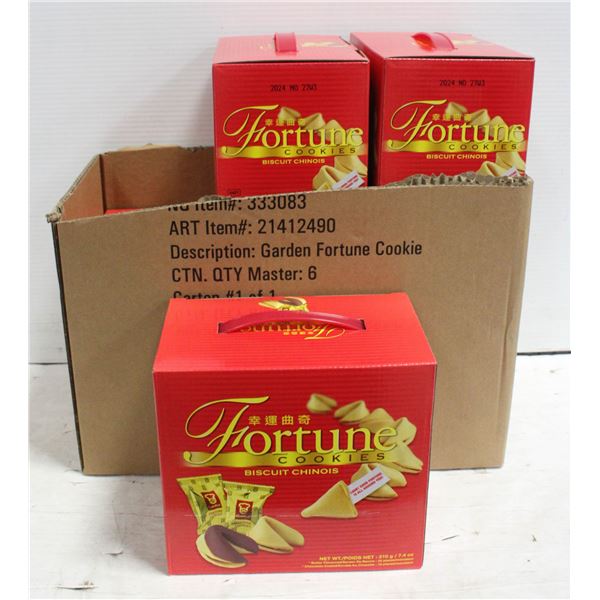 SIX BOXES OF INDIVIDUALLY WRAPPED FORTUNE COOKIES,