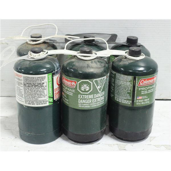 LOT OF 6 MINI GREEN PROPANE TANKS (FULL)