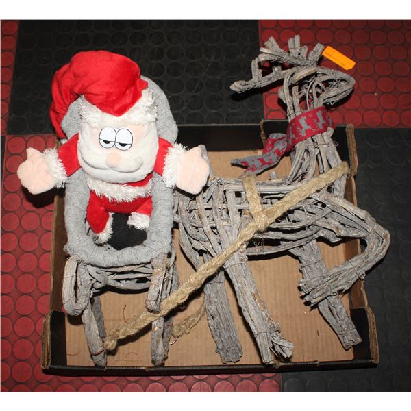 WOOD SLED & WOOD REINDEER PULLING SANTA