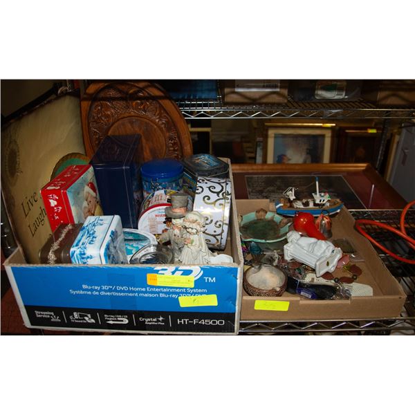 2 FLATS OF HOME DECOR WITH VINTAGE TINS