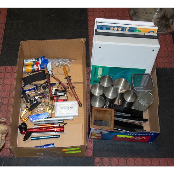 2 FLATS OF 7 FLASHLIGHTS, AIR HORNS, TORCHES,