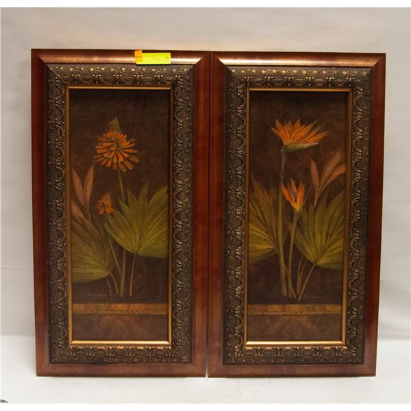 PAIR OF FRAMED FLOWER PICTURES 26" X 14"