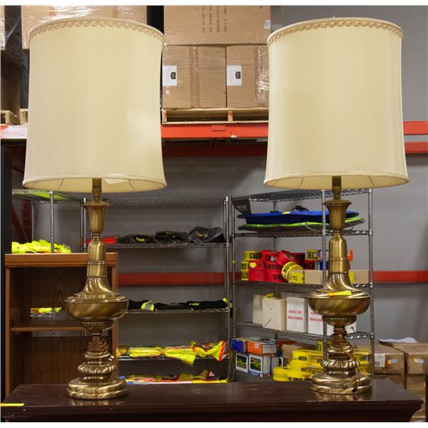 PAIR OF LARGE BRASS TABLE LAMPS 44IN TALL