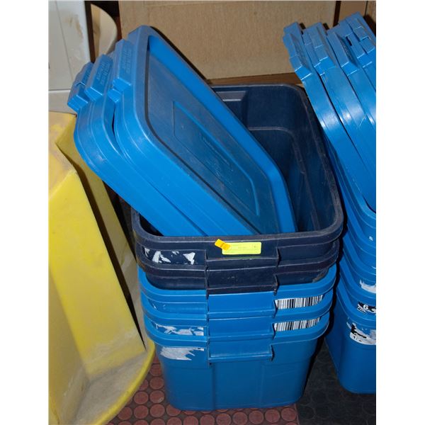 5 USED 14 GAL RUBBERMAID BINS AND LIDS
