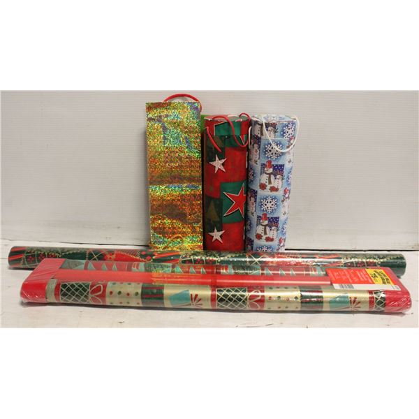 4 LARGE ROLLS WRAPPING PAPER WITH 2 BOTTLE