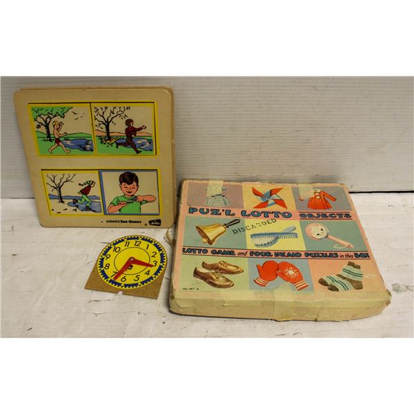 VINTAGE PUZZLES WOODEN CLOCK