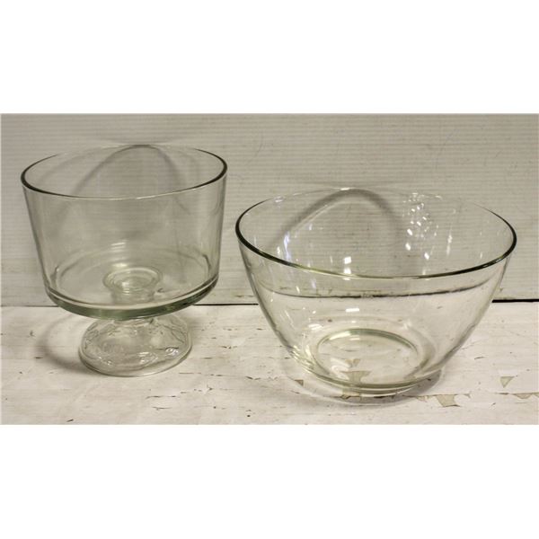 2 LARGE BOWLS, 1 IS TRIFFLE PEDESTAL BOWL