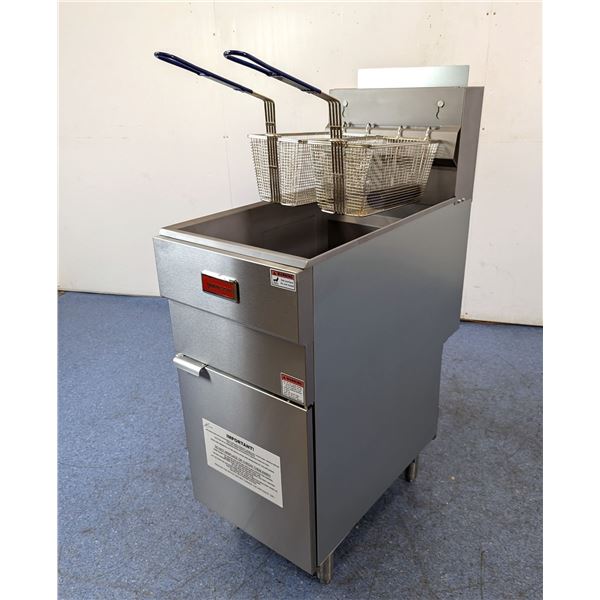 50lb Natural Gas Floor Fryer, 120K BTU, Omcan 46019 | R6-2,3