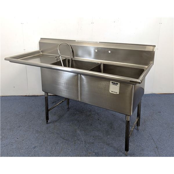 24" x 24" Two Tub Stainless Sink With Left Drain Board & Pre-Rinse Faucet | R2