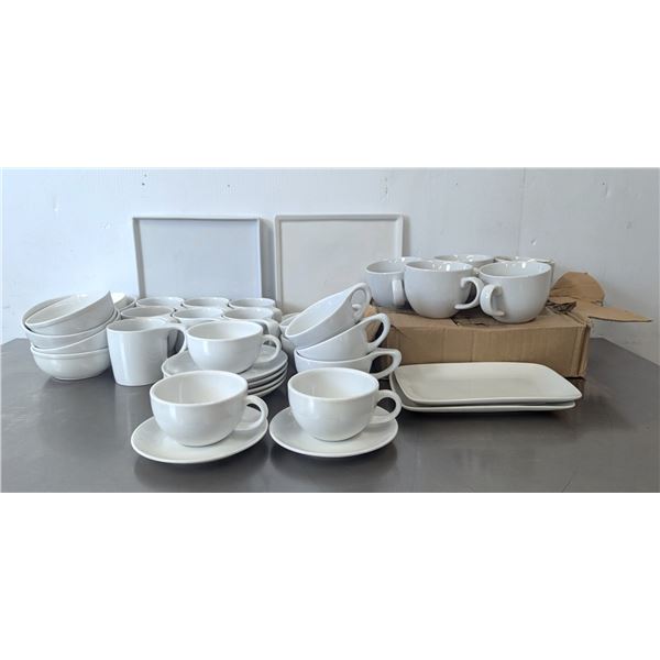 Assorted White Cups, Bowls, Plates & Saucers - Lot of Approx. 40pcs | AB-7