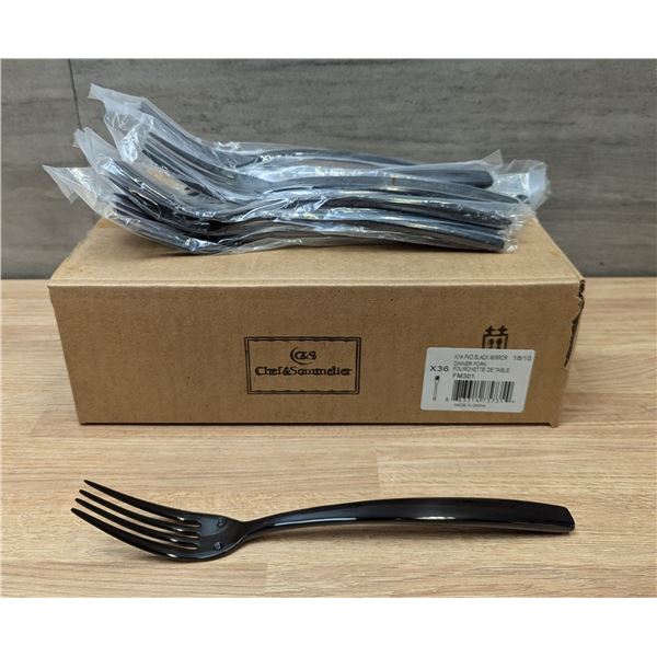 Chef & Sommelier Kya Black 8-1/8" Stainless Dinner Forks - Lot of 36 | CC4/FM301