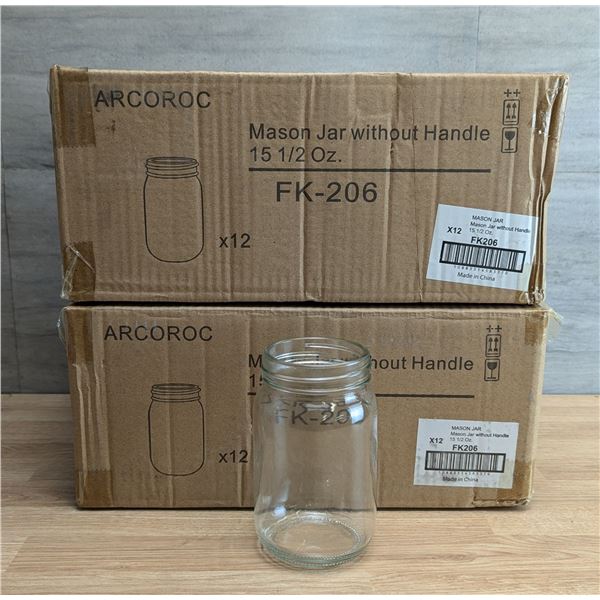 Arcoroc 15-1/2oz Drinking/Mason Jars - Lot of 24 (2 Cases) | R8-1/FK206