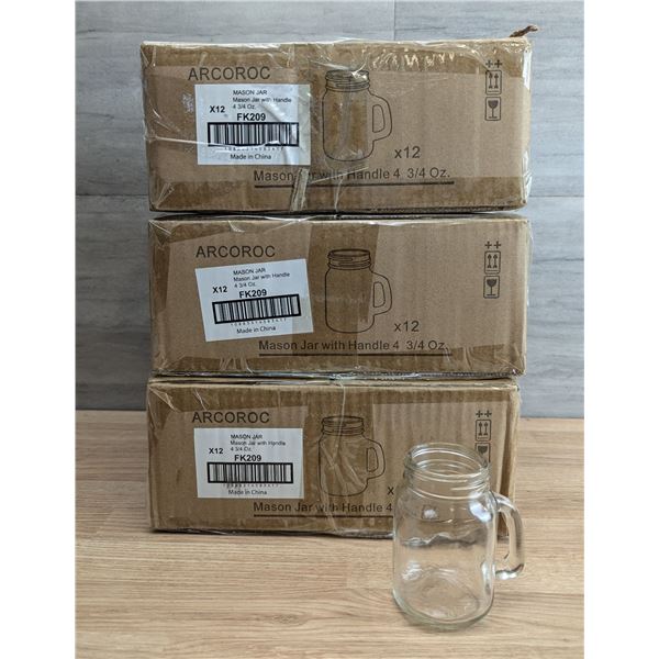 Arcoroc 4-3/4oz Mini Mason Jars with Handles - Lot of 36 (3 Cases) | R8-2/FK209