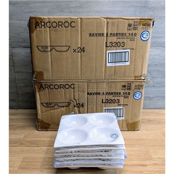Arcoroc Appetizer 5-5/8" Four Compartment Dishes - Lot of 48 (2 Cases) | R9-2/L3203
