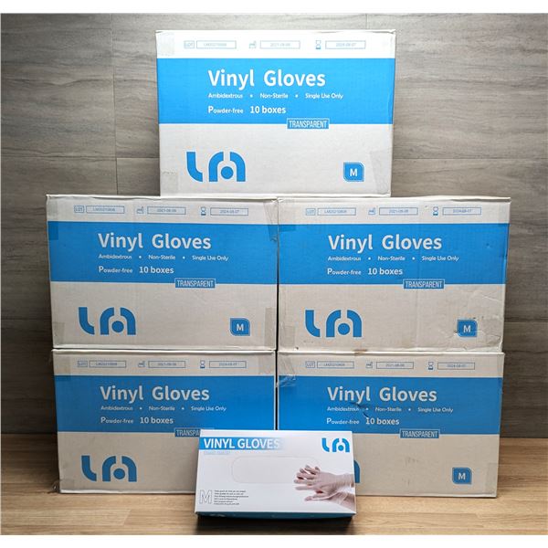 Powder Free Transparent Vinyl Gloves, Size Medium - Lot of 5000 (5 Cases) | AK-2/CC5