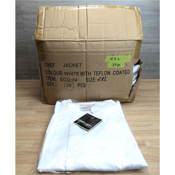 Chefbasics White Chef Jackets With Long Sleeves, Size XXL - Lot of 25 | FMC1