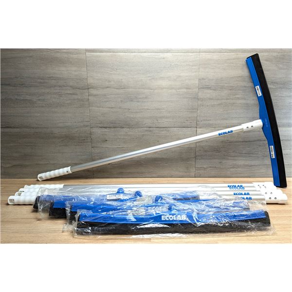 Ecolab 22" Floor Squeegees With Handles, Blue - Lot of 5 Sets | FrC