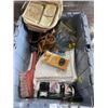 Image 6 : TOTE OF ASSORTED ITEMS, LOCKS, ELECTRICAL CONNECTERS AND MORE