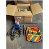 Image 1 : ASSORTED HAND TOOLS, SAFETY VEST, DRILL BITS, PAINT SPRAYER AND MORE