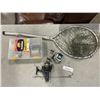 Image 1 : FISHING ROD REEL, NET AND TACKLE BOX