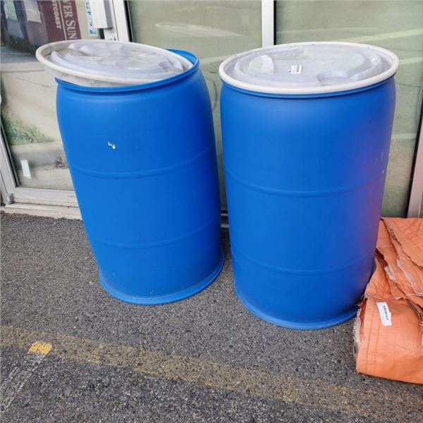 2 200L PLASTIC BARRELS WITH LIDS