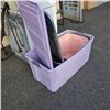 Image 1 : 3 TOTES, PURPLE W/ LID, GREY LID BROKEN
